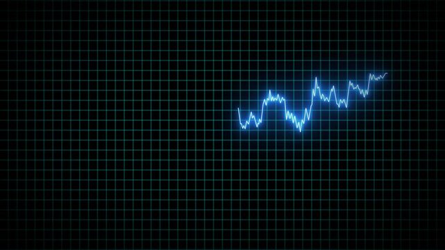 Glowing blue neon stock market upward line chart on blue digital grid background for financial trading business analysis and crypto , motion graphics animation of 4k video concept .