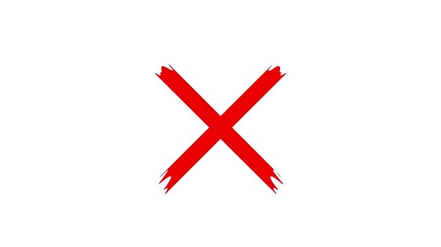Cross brush hand drawing, red cross brush drawing Transparent alpha channel. cross mark animation White Background, Wrong Symbol , Red X letter, crossed lines in motion graphics animation .
