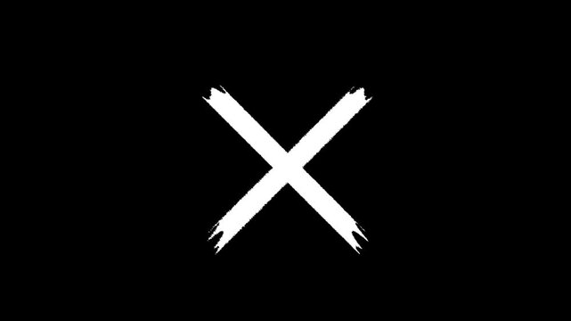 Cross brush hand drawing, white cross brush drawing Transparent alpha channel. cross mark animation black Background, Wrong Symbol , Red X letter, crossed lines in motion graphics animation .