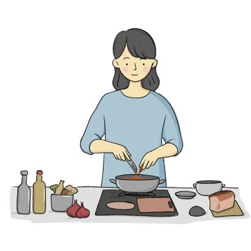 woman in the kitchen vector art