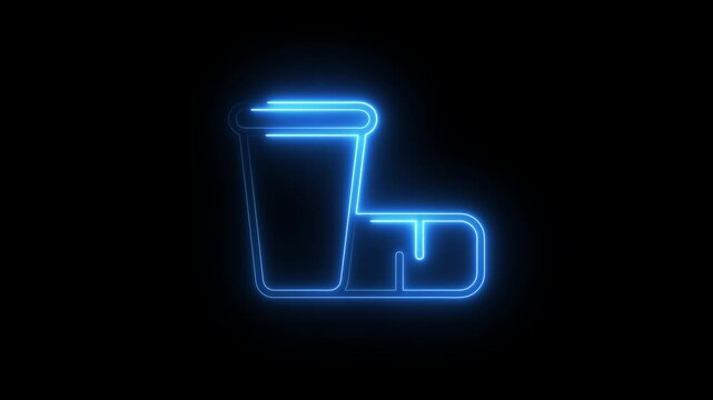 Neon blue glass of water and medical pill icon animation on dark background for healthcare