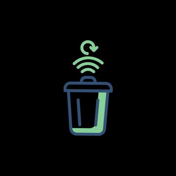 2D vector smart trash bin icon with recycle symbol and wi-fi signal animation on green screen chroma key, square 1:1 video