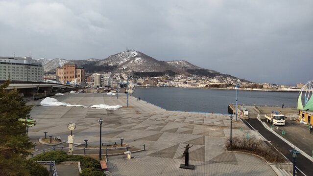Panoramic View of Mount Hakodate and Waterfront Promenade from Mashu Maru