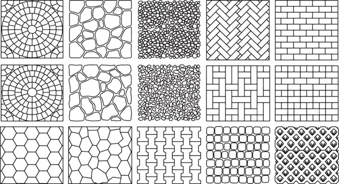 Set of Stone and Brick Paving Patterns Geometric Architectural Textures Vector Collection