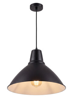 Black industrial pendant light fixture isolated on transparent background