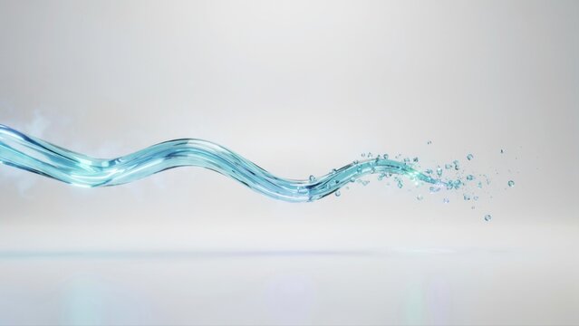 Horizontal wave of transparent liquid with splashing droplets
