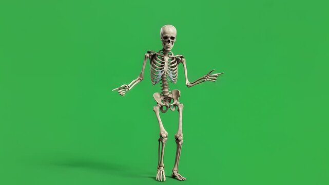 Skeleton dancing funny moves on a green screen background footage
