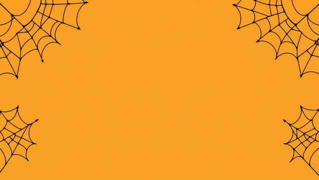 Black spider webs on orange background for halloween celebration