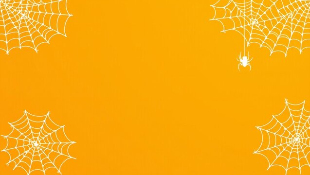 Spooky spider webs on a bright orange background for halloween celebration