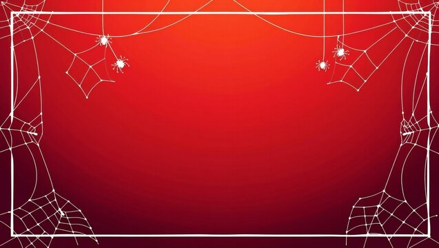 Spooky spider web frame on a bright red background for halloween party invitation