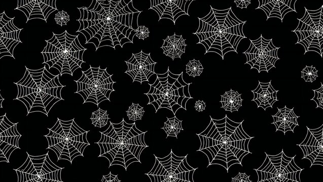 Seamless pattern with white spider webs on a black background for halloween designs