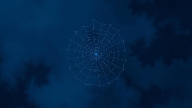 A glowing spider web centered against a dark blue background