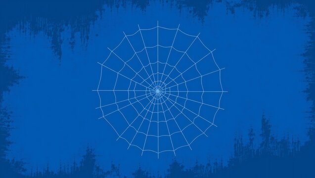 White spider web illustration centered on a textured dark blue background