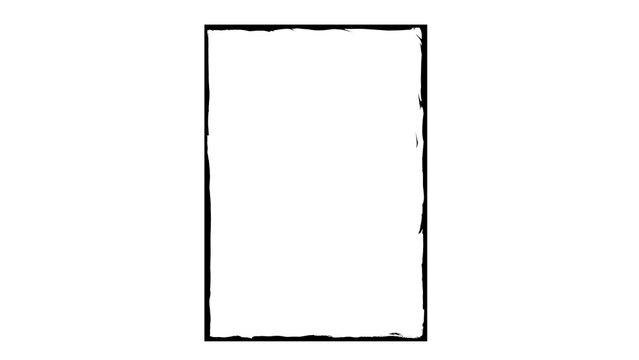 Hand Drawn Grunge Frame, Rough Black Rectangle Border Sketch, Distressed Vertical Line Art Illustration