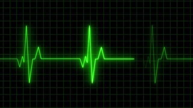 Digital EKG heart rate monitor animation looping on black background in 4K.