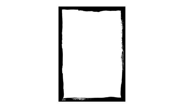 Tall Rectangle Frame Border &ndash; Hand Drawn Black Ink Outline with White Copy Space for Design Layouts