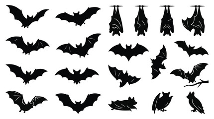 Fototapeta premium Halloween Black Bat Vector Set Silhouette on White Background Eps
