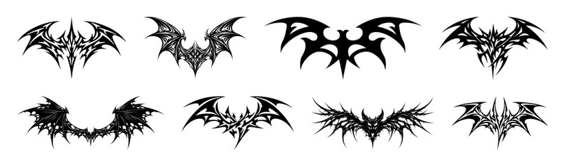 Fototapeta premium PNG Intricate black bat silhouettes in various designs, transparent background