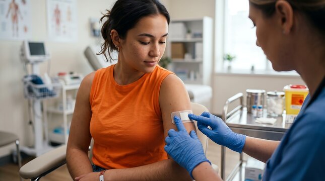 Nurse applying a bandage to a patients arm
