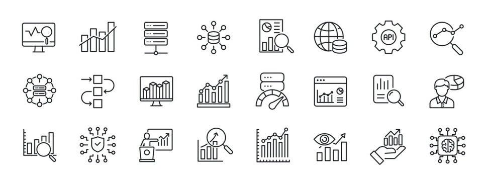 Data analysis thin line icons. For website marketing design, logo, app, template, ui, etc. Vector illustration