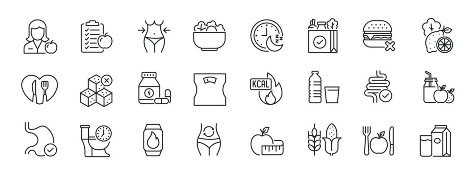 Nutrition thin line icons. For website marketing design, logo, app, template, ui, etc. Vector illustration