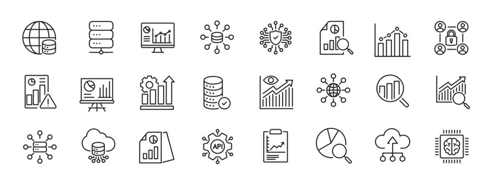 Data analytics thin line icons. For website marketing design, logo, app, template, ui, etc. Vector illustration