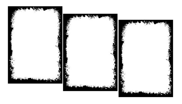 Hand-Drawn Grunge Frame Brush Set, Three Distressed Rectangles in Diagonal Overlap, Rough Sketch Line Art