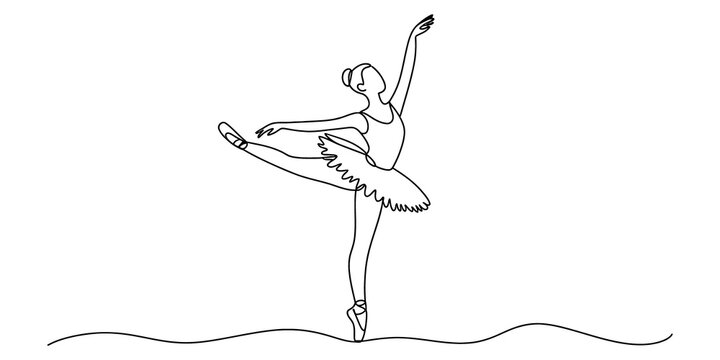 Elegant ballerina dancing in a classic ballet pose line art drawing