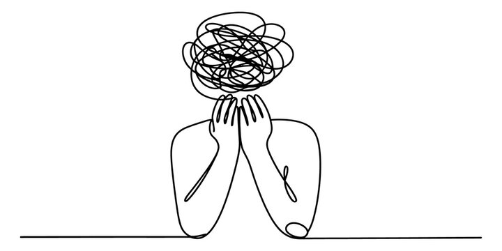 Stressed person with a messy mind showing anxiety and mental confusion