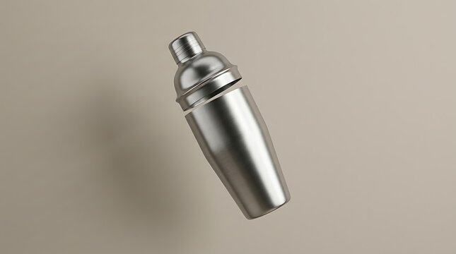 Shiny metal cocktail shaker for making drinks and mixing delicious alcoholic beverages at a home bar. cocktail shaker mockup