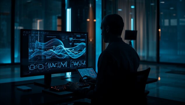 Generative AI monitors data streams in a high-tech control room