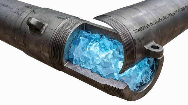 Subsea Drill Pipe Cutaway with Methane Gas Hydrate Isolated on White  