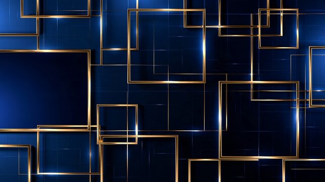 洗練されたテクノロジーやDX戦略を表現する幾何学ゴールドフレーム3D抽象背景 コピースペース