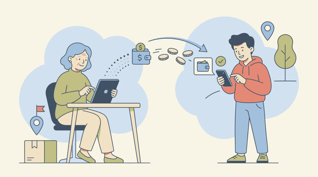 Online money transfer, financial transactions, digital payment, contactless, e-commerce