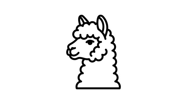 Cute llama head black line art vector icon profile