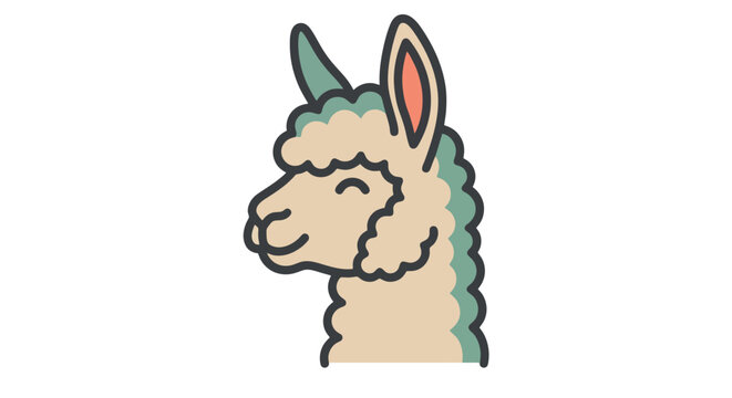 Cute smiling llama head vector illustration with pastel colors and simple lines