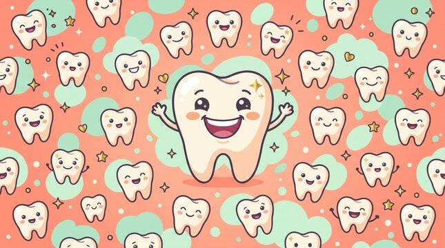 Cute cartoon teeth pattern background for dental clinic wallpaper design.