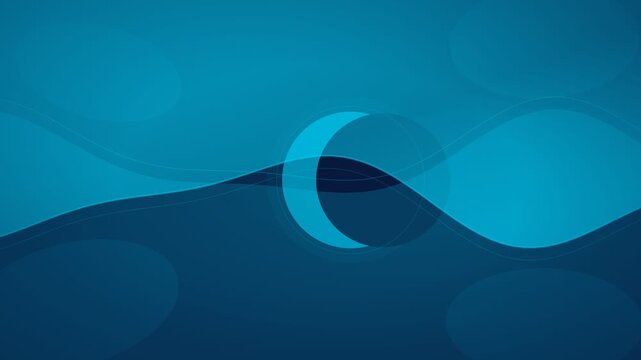 Abstract Blue Flowing Waves Background with Overlapping Circular Shapes, Smooth Curves and Gradient Motion Graphics Animation