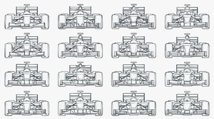 Obraz premium Top Down Technical Line Art of Formula One Racing Car Chassis Variations