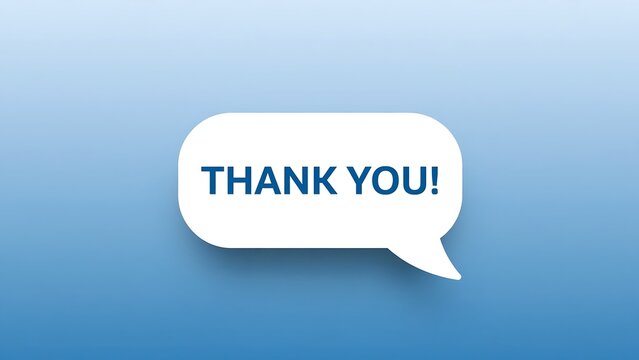 Thank you message in a speech bubble on a blurred blue background