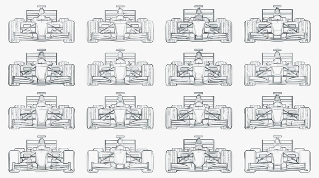 Formula 1 Racing Car Top Down Structural Line Art Collection