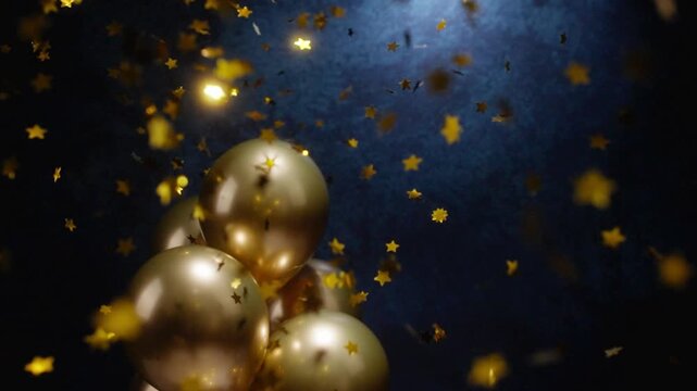Festive Golden Balloons and Falling Star Confetti