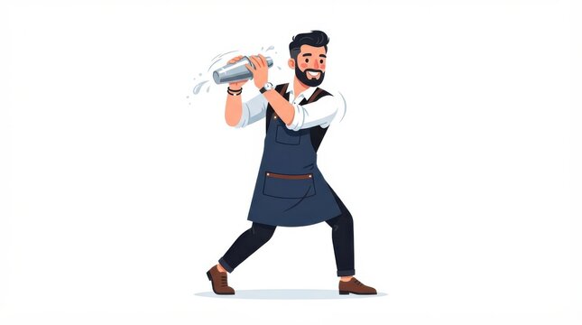 Professional male bartender shaking a cocktail shaker isolated on white