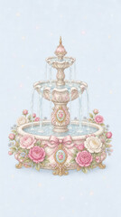 Fototapeta premium Elegant pastel floral fountain wallpaper with vintage romance for mobile phone