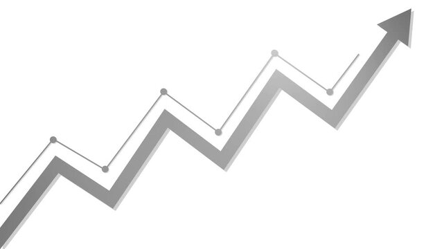 Rising line graph with arrow showing growth and progress animation, Growing upward arrow animated
