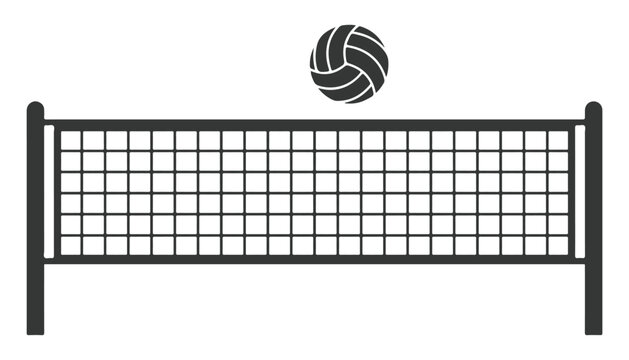Volleyball net and ball vector illustration, athletic sports equipment on white background