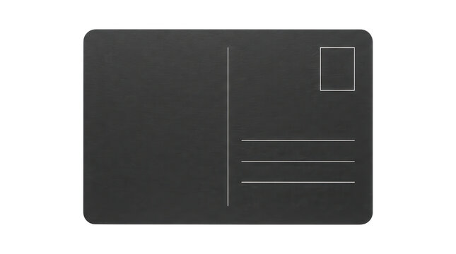 Blank black postcard back with address lines and stamp box postcard stationery correspondence template communication corporate background business horizontal on transparent background
