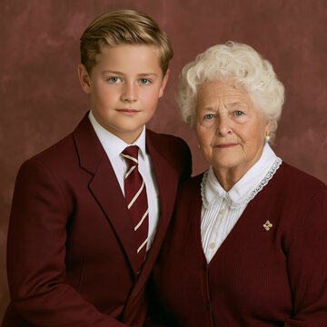 Young student and his grandmother representing different generations with a strong family connection, celebrating tradition and education