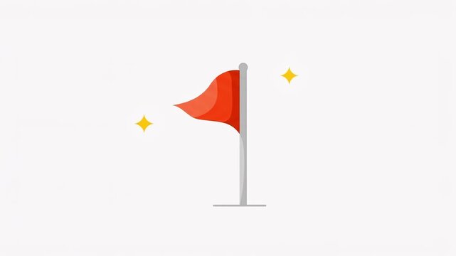 2D Animation of Red Flag Waving on a Pole with Sparkles