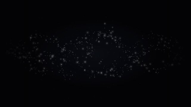 A mesmerizing display of shimmering silver particles flowing gracefully through the dark night, creating a magical atmosphere filled with tiny glowing stars and celestial dust particles